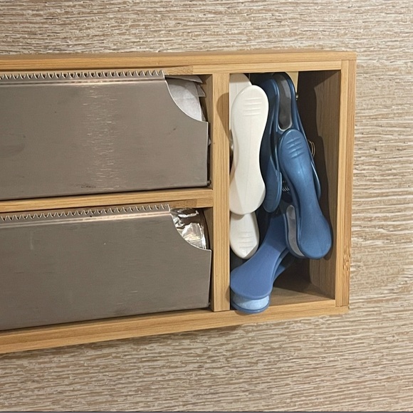 Plastic Wrap & Foil wrap Dispenser Bamboo Cling Film Storage Box With Cutter - Picture 9 of 13